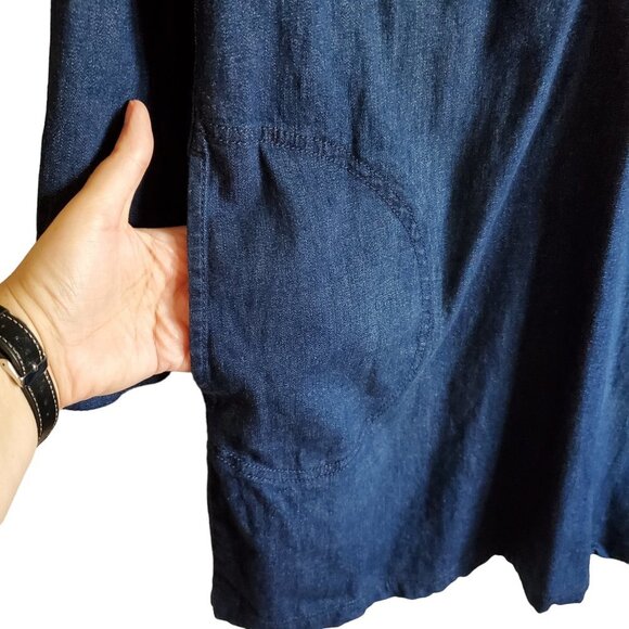 J Jill Denim Jean Dress Western Farmhouse Pockets and Roll Tab Sleeves Medium - Picture 3 of 15